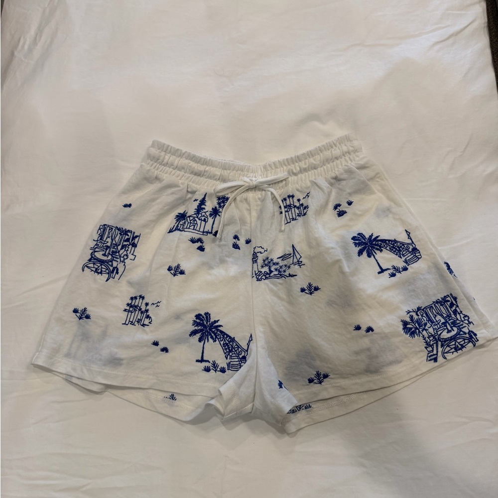 Zara White Shorts with Blue Embroidery